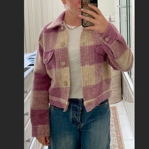 Aritzia Wilfred Cropped Purple Plaid Jacket